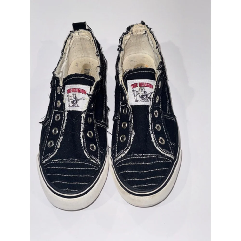 True Religion Black Distressed Slip On Sneakers